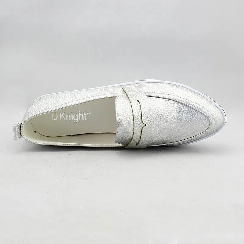 Ladies Casual Pointed Toe Slip-on Platform Loafers