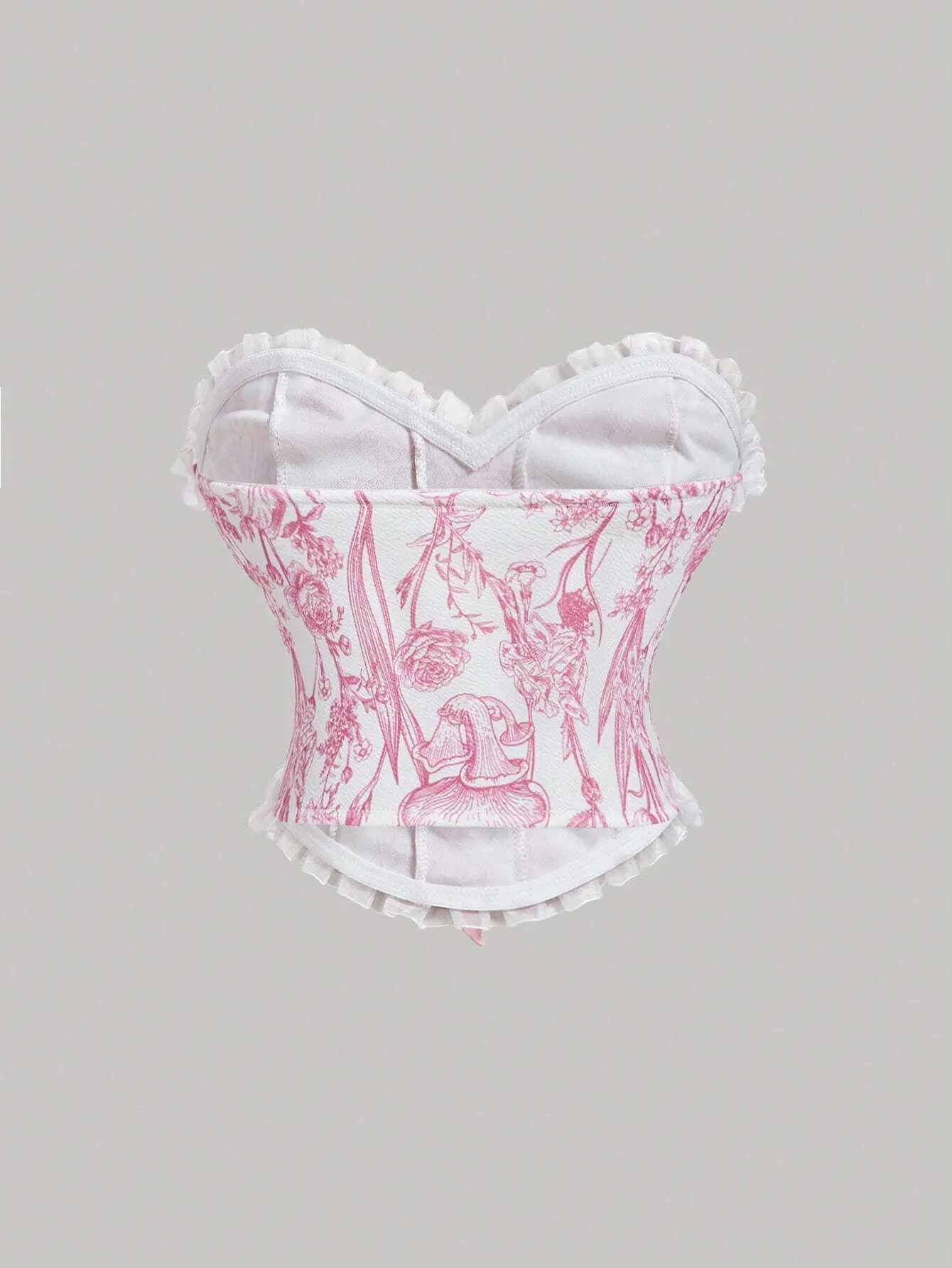 Ladies’ Lace-Up Decor Flower Pattern Bustier With Floral Patchwork,Milkmaid Tops