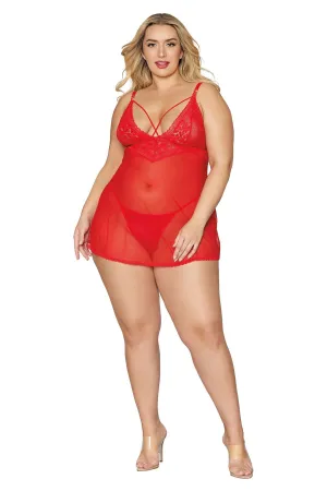 Lcae & Mesh Babydoll and G-String Curvy Size