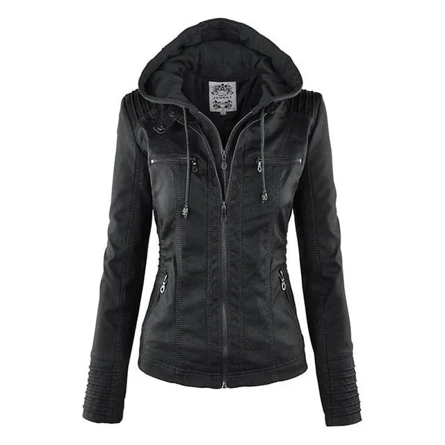 Leather Coat with hoodie