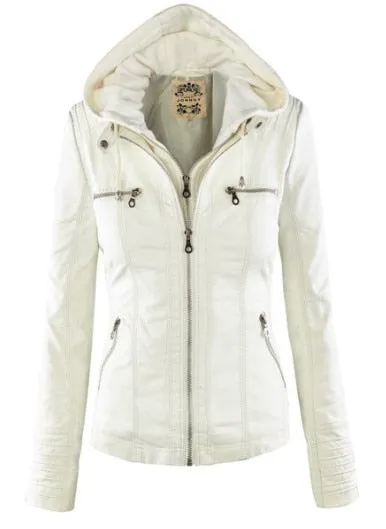 Leather Coat with hoodie