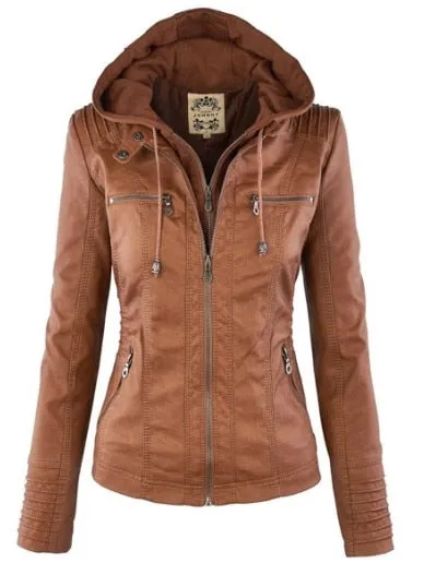 Leather Coat with hoodie