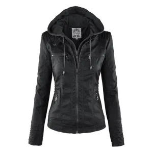 Leather Coat with hoodie