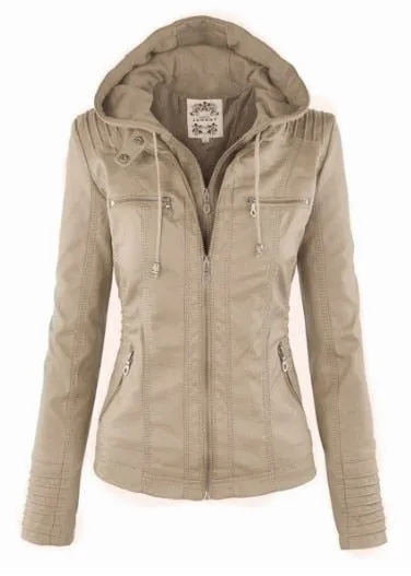 Leather Coat with hoodie
