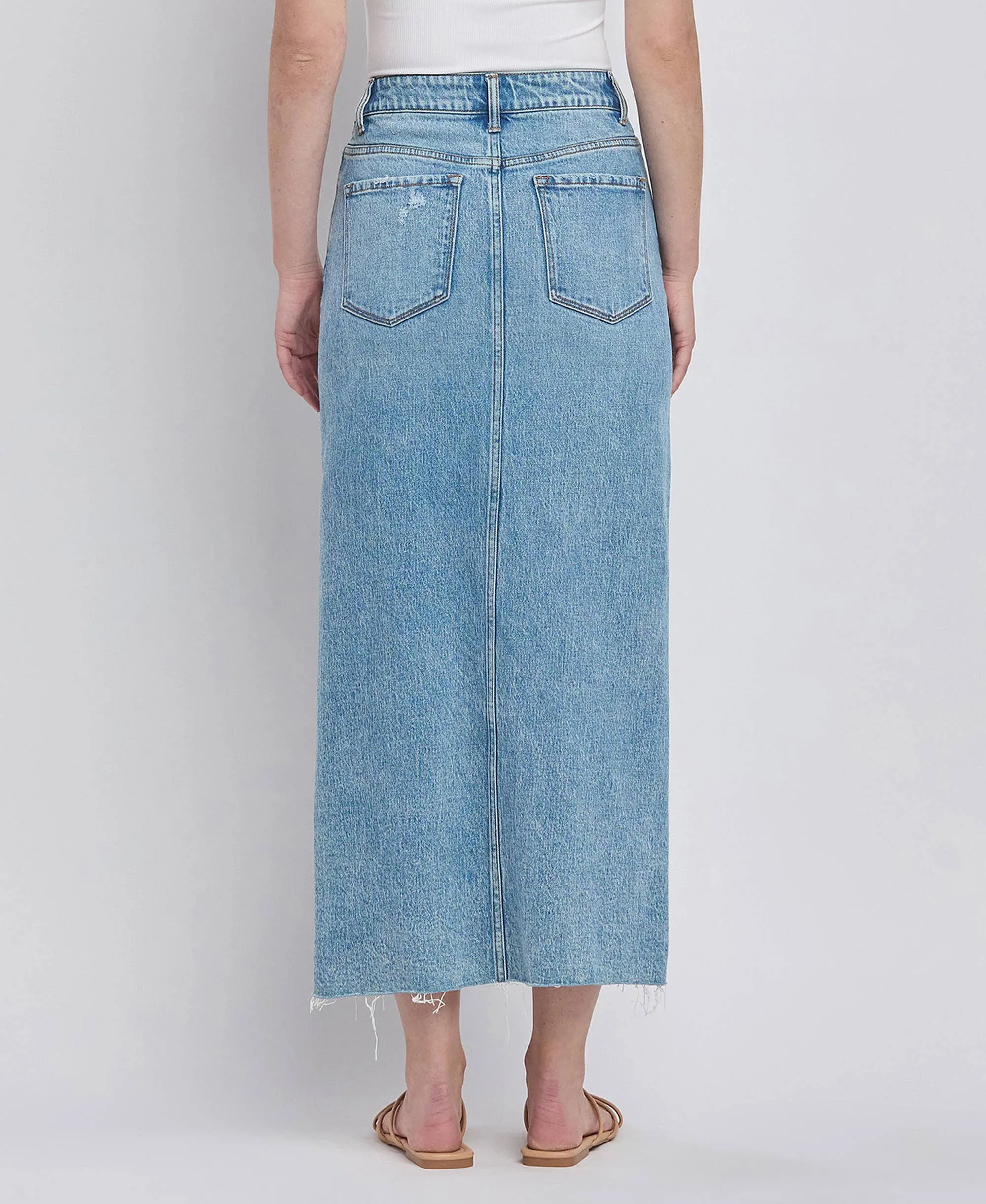 Leave it All Behind Criss Cross Front Slit Maxi Denim Skirt