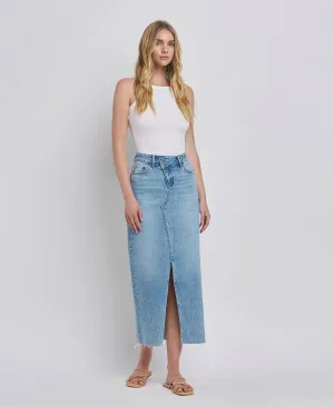 Leave it All Behind Criss Cross Front Slit Maxi Denim Skirt