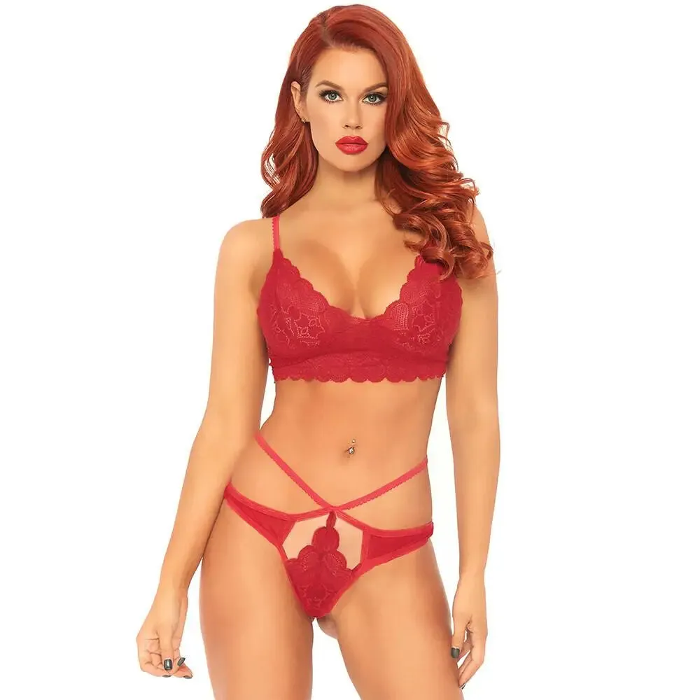 Leg Avenue Sexy Wet Look Red Lace Bralette Set for Her