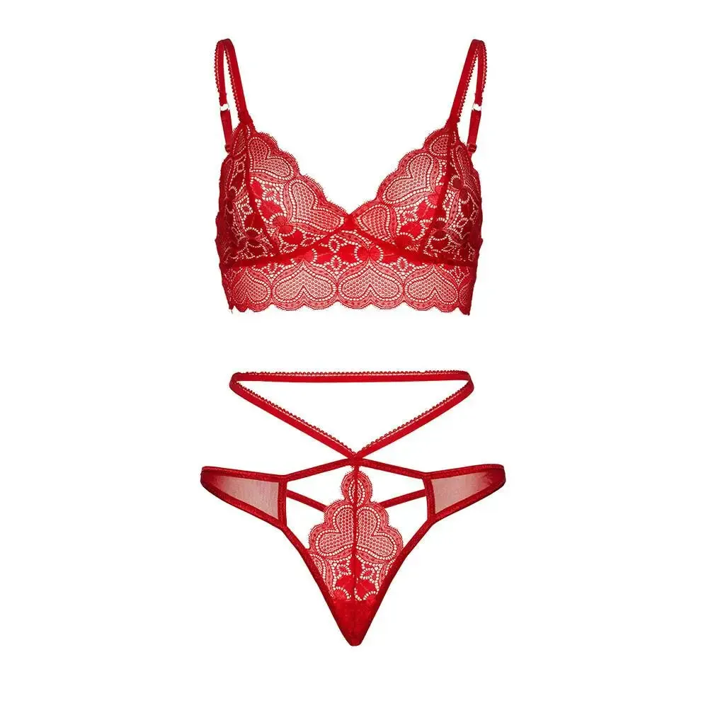 Leg Avenue Sexy Wet Look Red Lace Bralette Set for Her