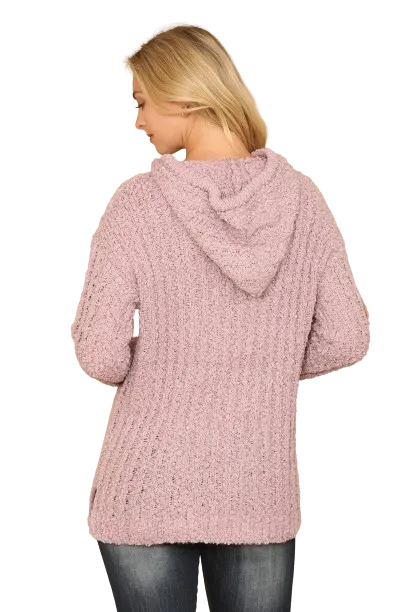 Lilac Plus Size Ribbed Popcorn Knit Tunic Hoodie Sweater - Pack of 6