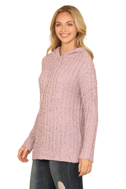 Lilac Plus Size Ribbed Popcorn Knit Tunic Hoodie Sweater - Pack of 6
