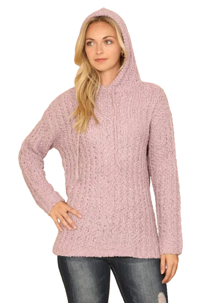 Lilac Plus Size Ribbed Popcorn Knit Tunic Hoodie Sweater - Pack of 6