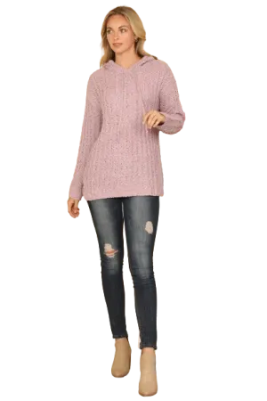 Lilac Plus Size Ribbed Popcorn Knit Tunic Hoodie Sweater - Pack of 6