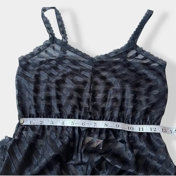 Lily of France Lingerie Romper Vintage 70s Neglige Black Sheer Pet 0/2 USA Made