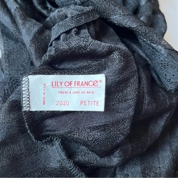 Lily of France Lingerie Romper Vintage 70s Neglige Black Sheer Pet 0/2 USA Made