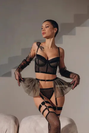 Lingerie set "Femina" with mesh chiffon long gloves