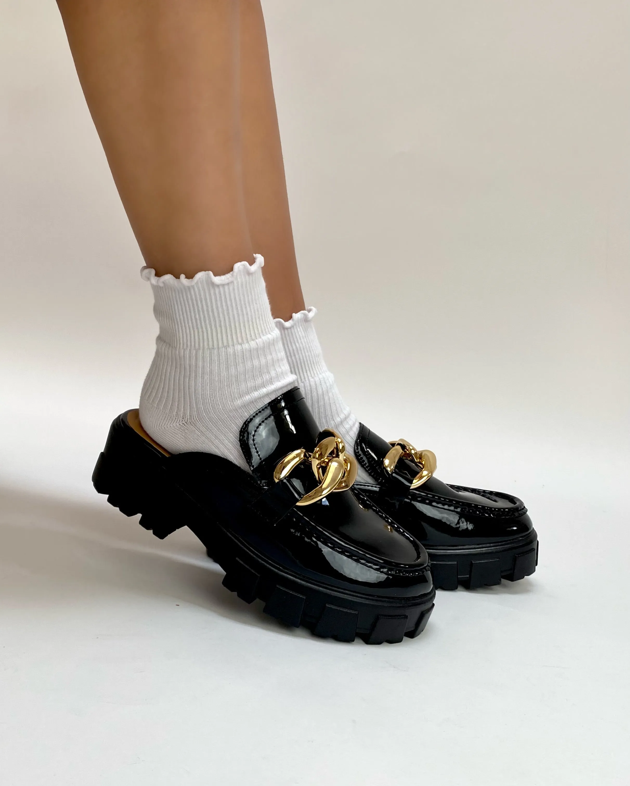 Loaf You- Platform Black Loafers