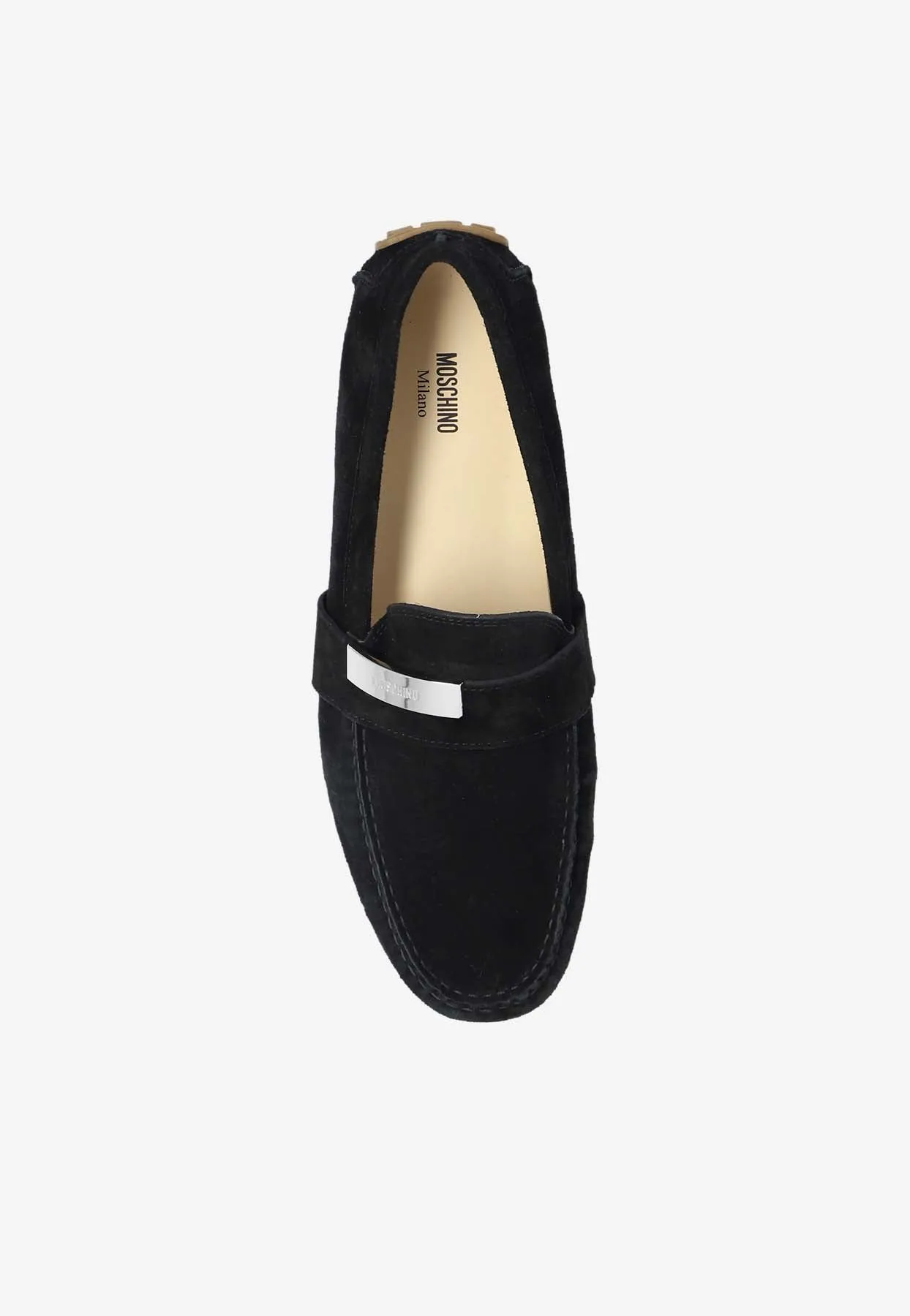 Logo Plaque Suede Loafers