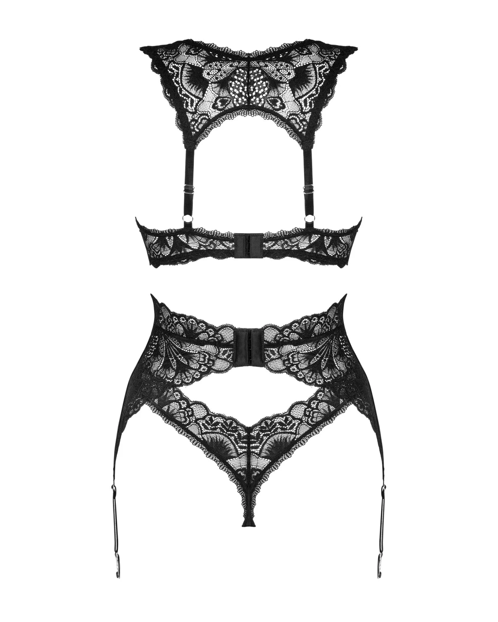 Luxe Black Lace Underwire Bra & Garterbelt Set