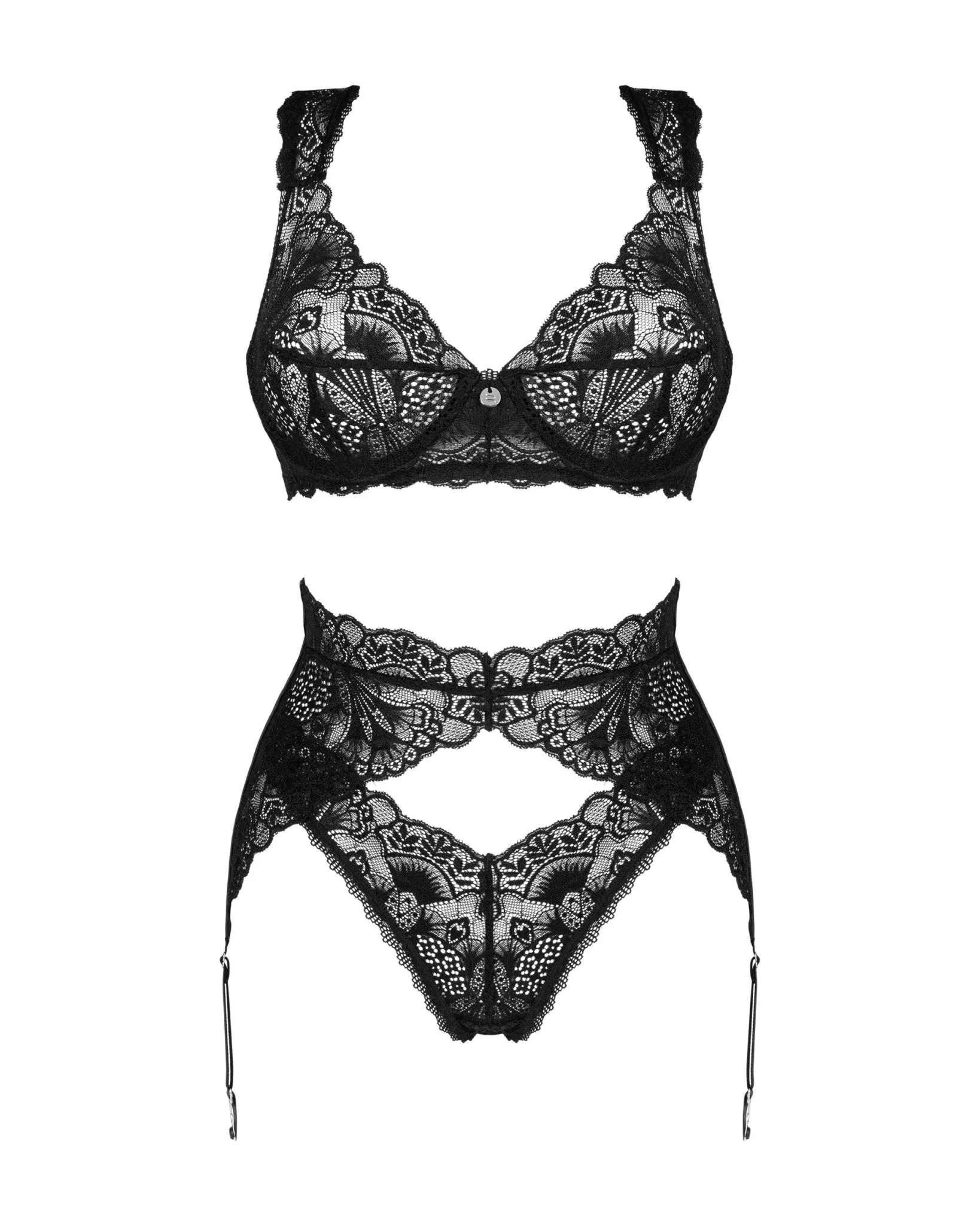 Luxe Black Lace Underwire Bra & Garterbelt Set