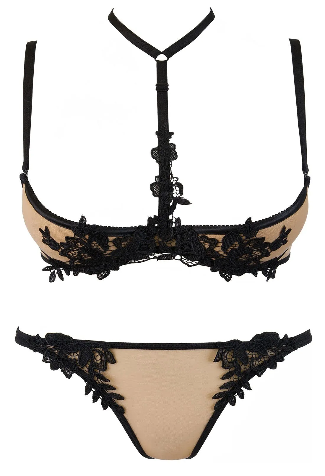 Luxury Black Lace European Quarter Cup Bra Set