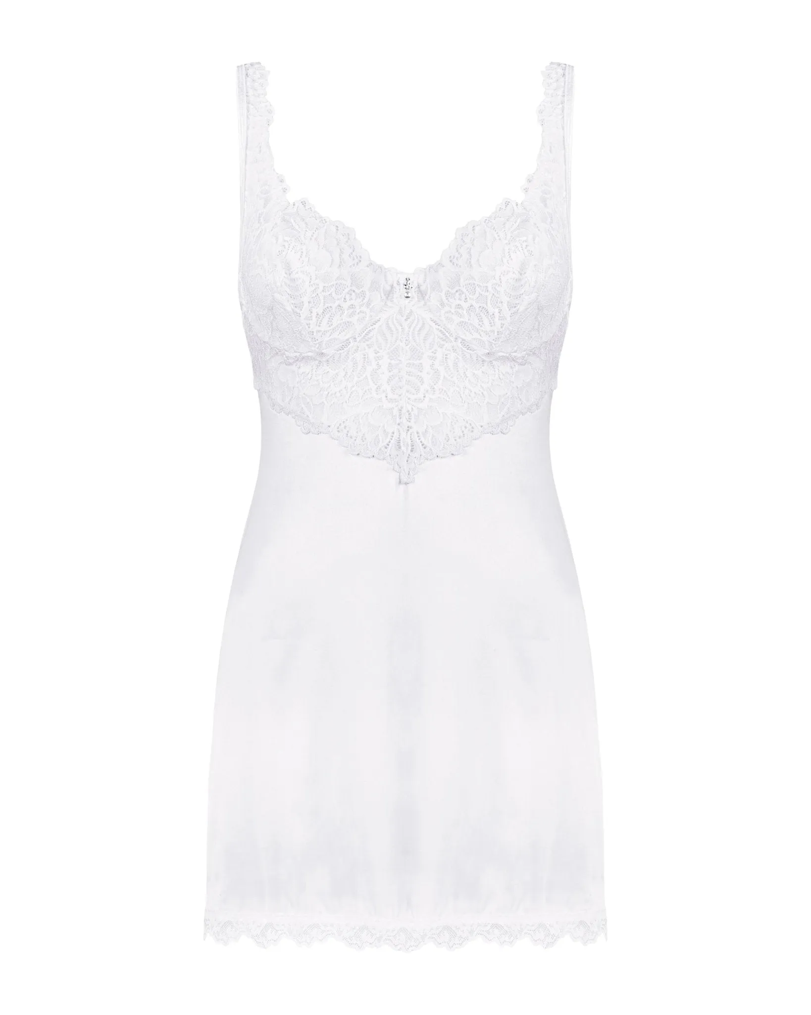 Luxury White Satin Microknit & Lace Underwire Chemise