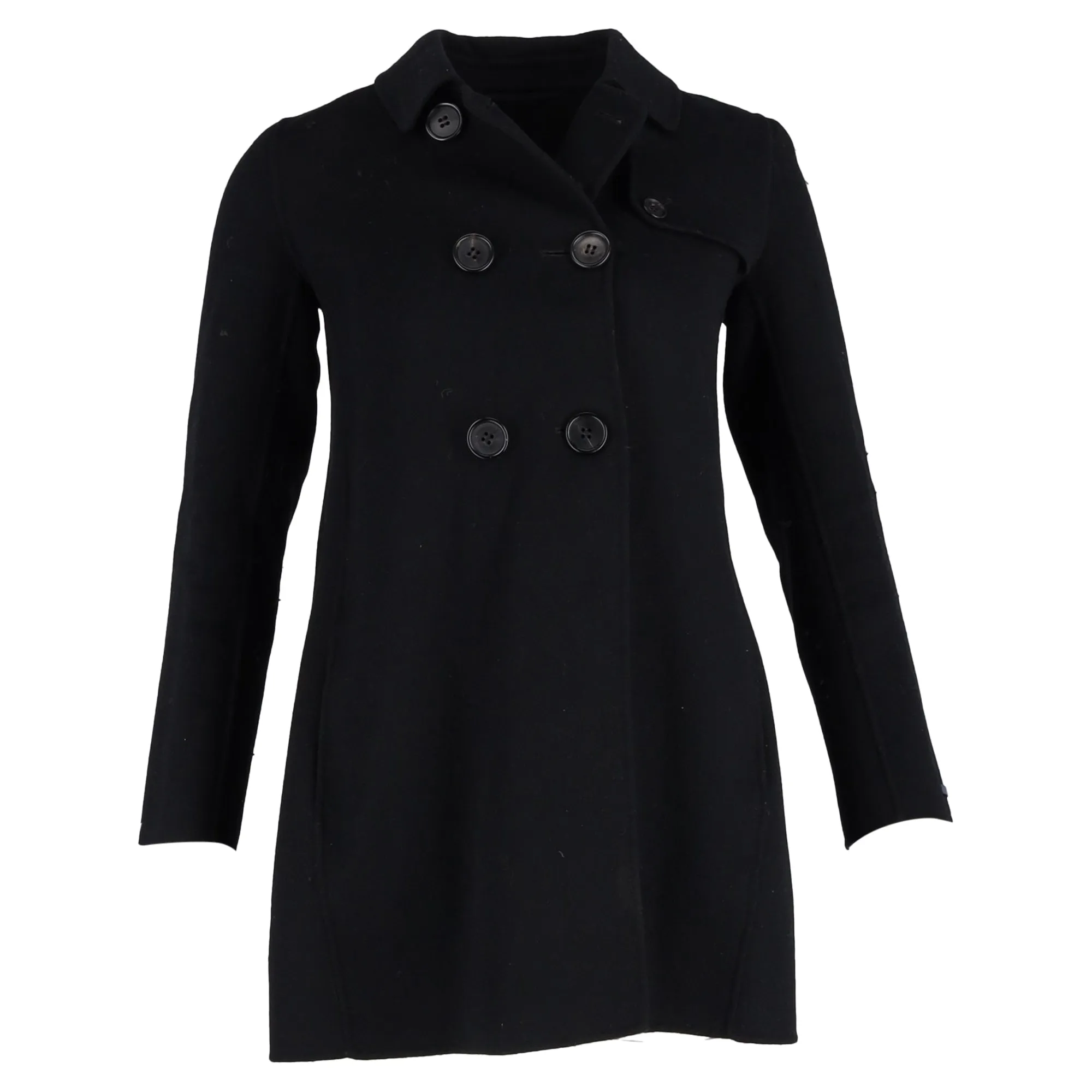 Max Mara Double-Breasted Peacoat in Black Wool