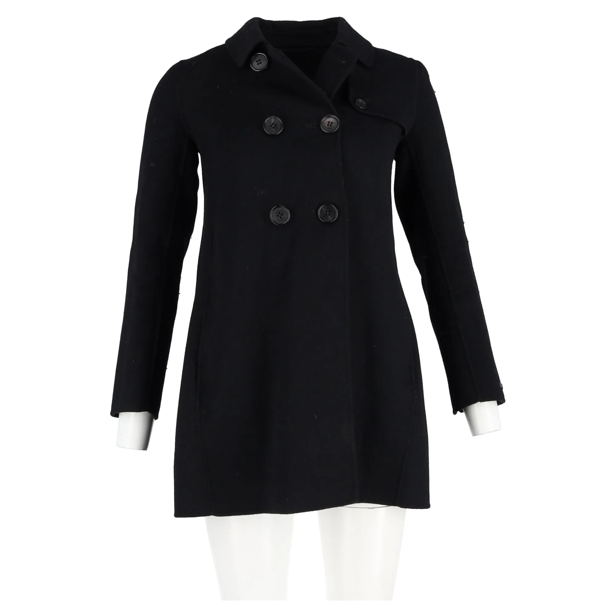 Max Mara Double-Breasted Peacoat in Black Wool
