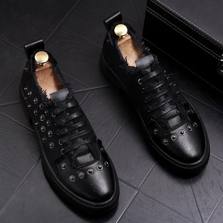 Men Fashion Causal Rivets Shoes Male Street Trend Retro Yellow Black Punk Style Loafers Men Luxury Brand Shoes
