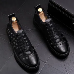 Men Fashion Causal Rivets Shoes Male Street Trend Retro Yellow Black Punk Style Loafers Men Luxury Brand Shoes