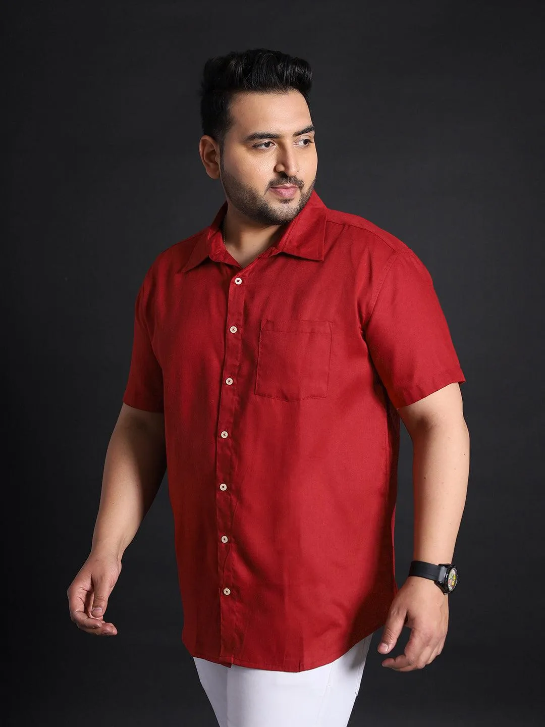 Men Plus Size Panny-Red Solid Shirt