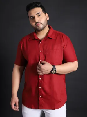 Men Plus Size Panny-Red Solid Shirt