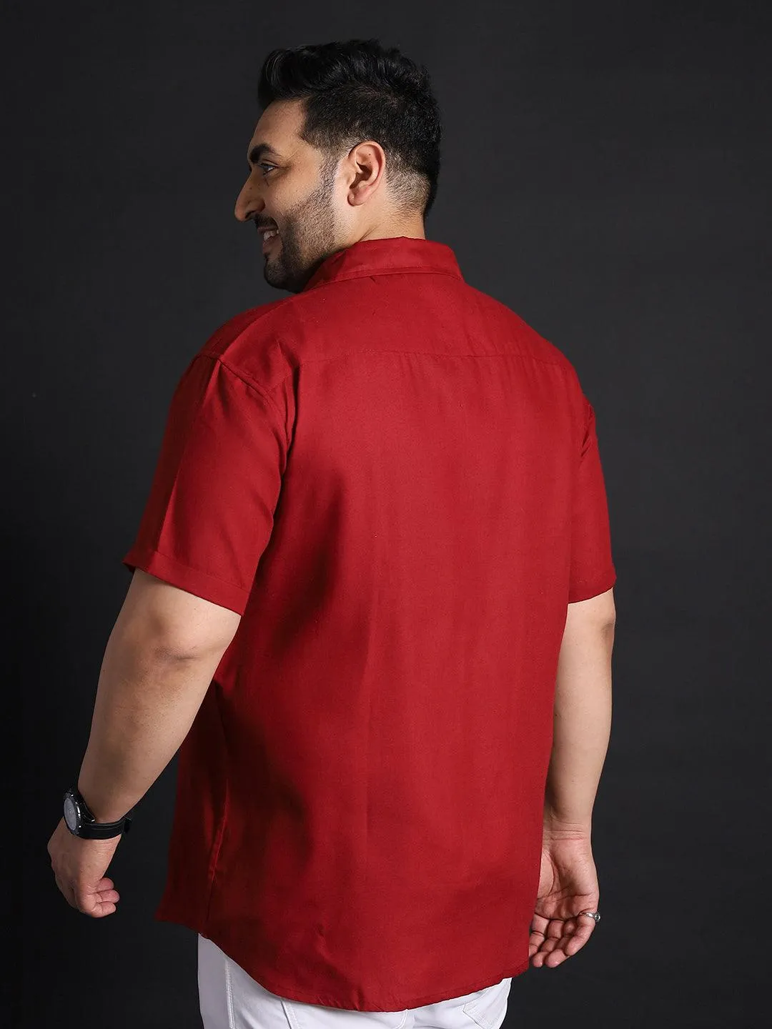 Men Plus Size Panny-Red Solid Shirt