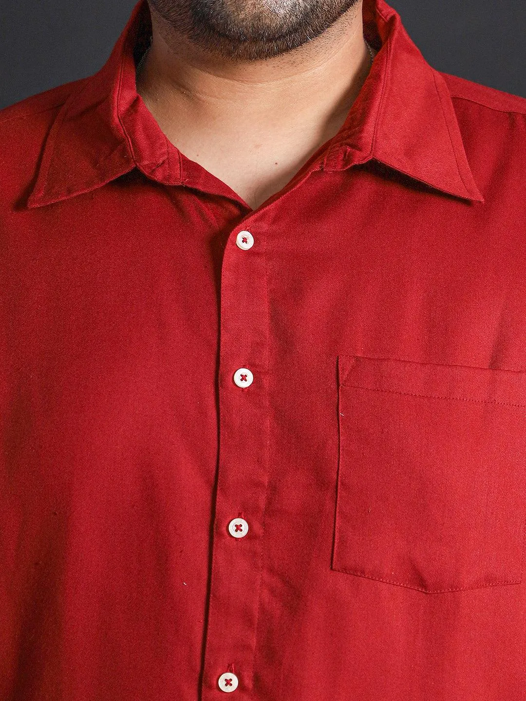 Men Plus Size Panny-Red Solid Shirt