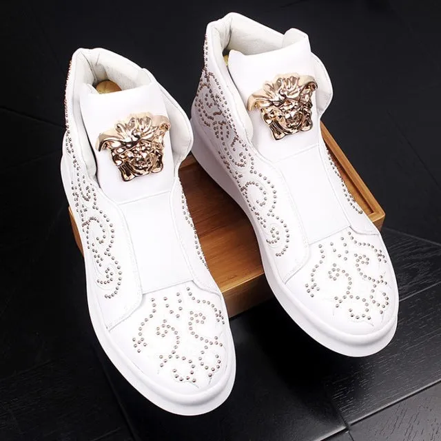 men shoe High quality leather loafers with thick and low rivets,casual board shoes,shoes with high height