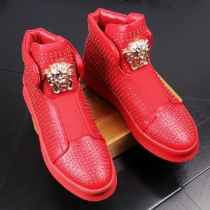 men shoe High quality leather loafers with thick and low rivets,casual board shoes,shoes with high height