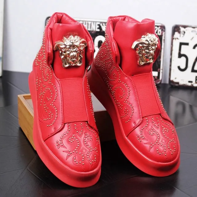 men shoe High quality leather loafers with thick and low rivets,casual board shoes,shoes with high height