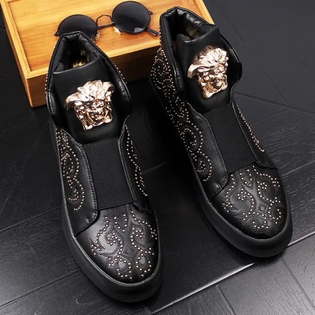 men shoe High quality leather loafers with thick and low rivets,casual board shoes,shoes with high height