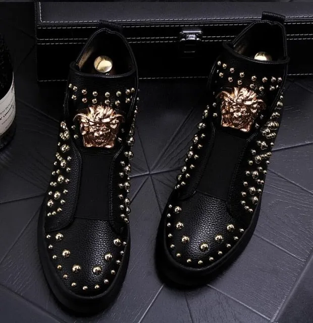 men shoe High quality leather loafers with thick and low rivets,casual board shoes,shoes with high height