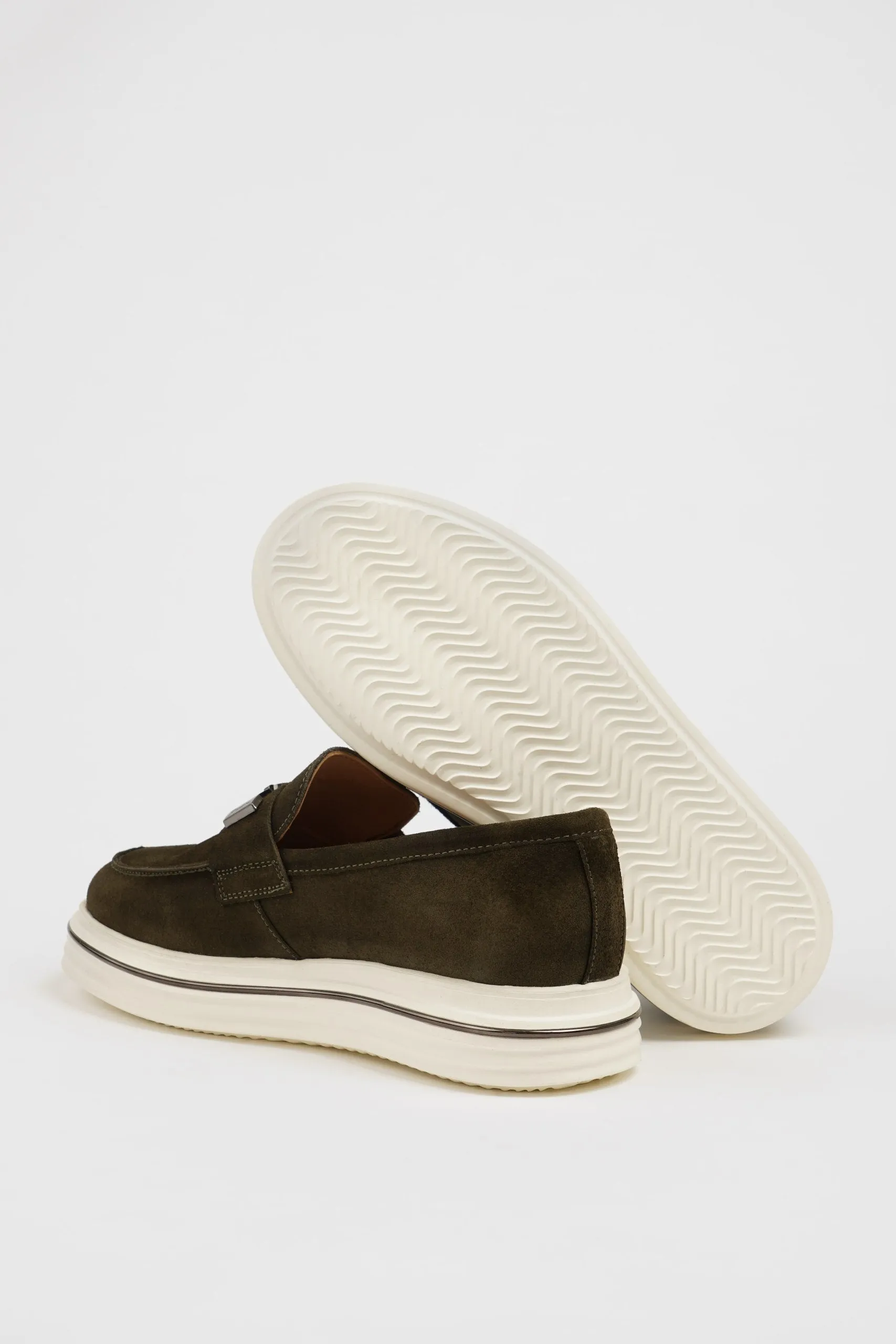 Men's Dark Green Suede Driving Loafers