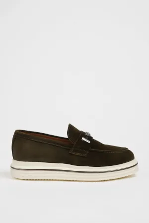 Men's Dark Green Suede Driving Loafers
