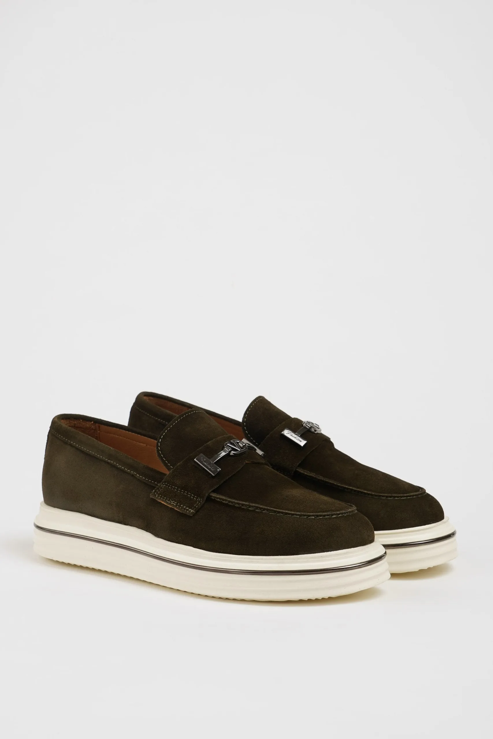 Men's Dark Green Suede Driving Loafers