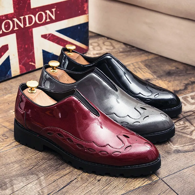 men's shoes natural leather men's shoes  spring and autumn fashion trend shoes without laces outdoor black bullock