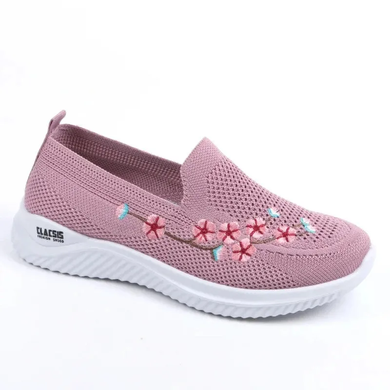 Merendy Argia Square-Toe Slip-On Flexible Floral Pink Loafers