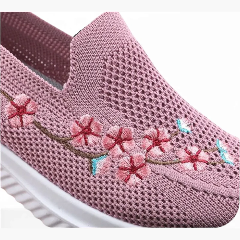Merendy Argia Square-Toe Slip-On Flexible Floral Pink Loafers