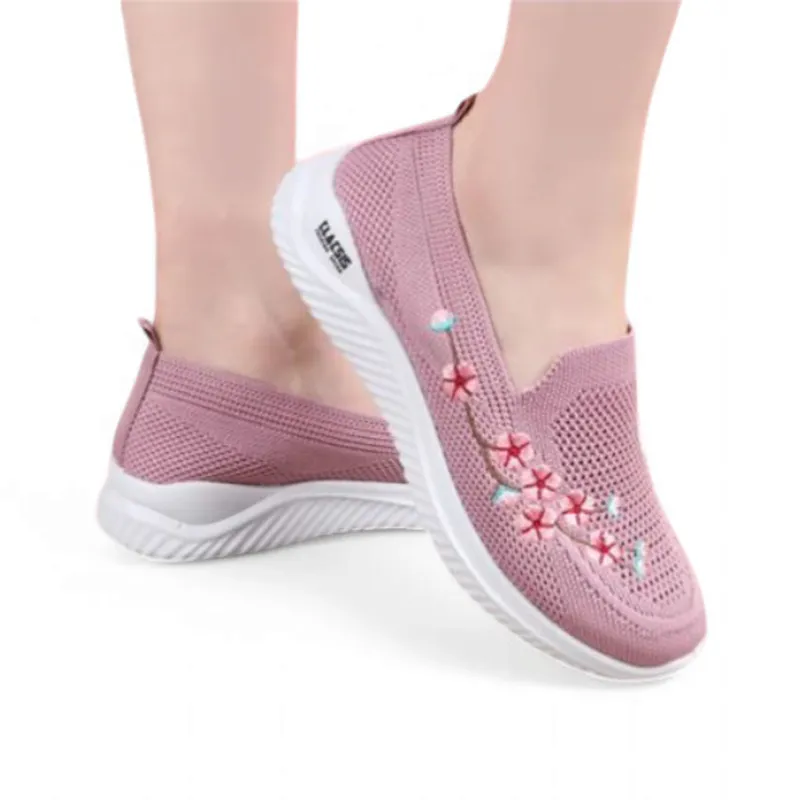 Merendy Argia Square-Toe Slip-On Flexible Floral Pink Loafers