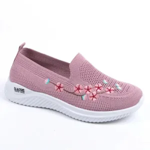 Merendy Argia Square-Toe Slip-On Flexible Floral Pink Loafers