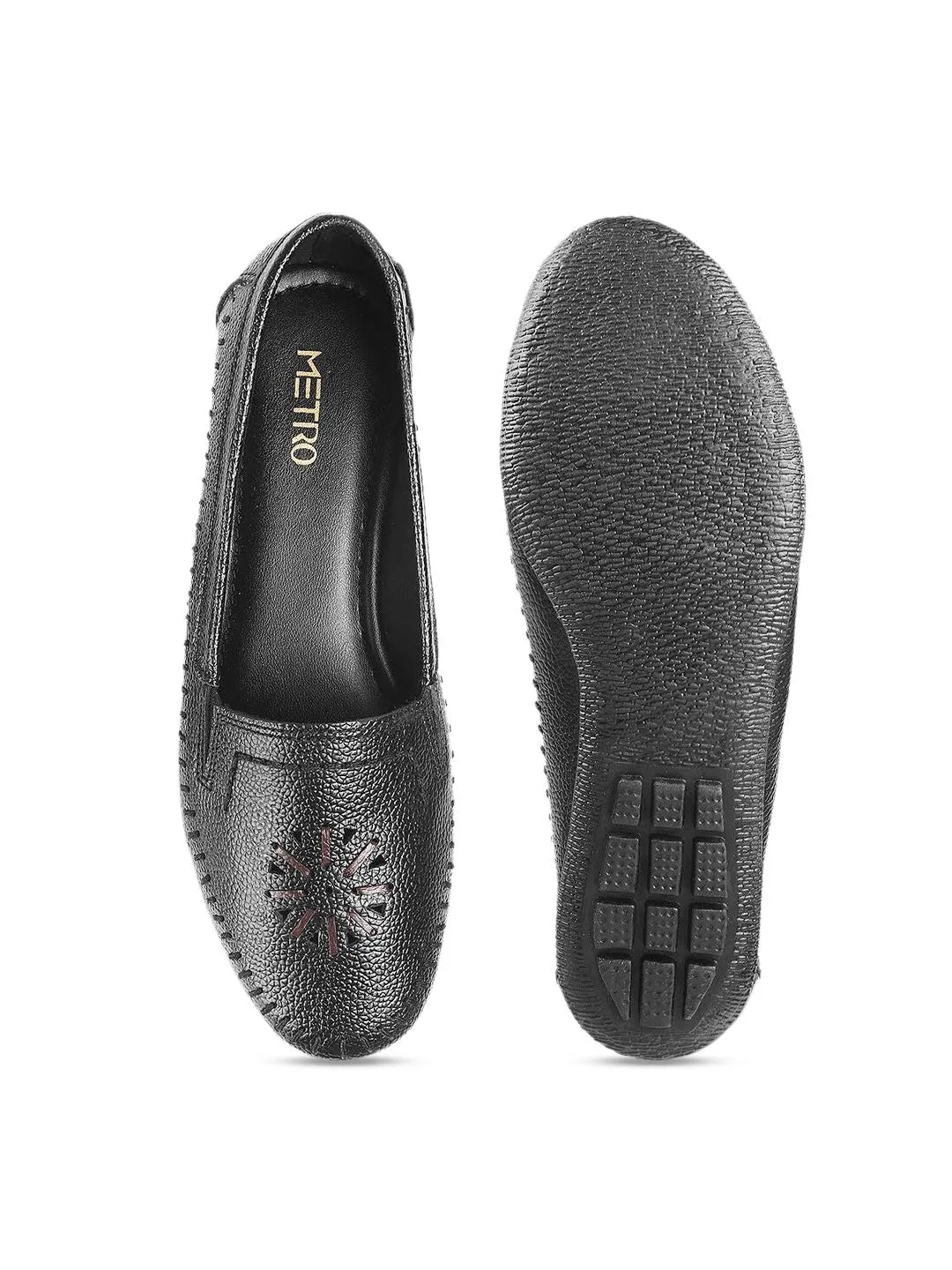 Metro Women Textured Leather Loafers