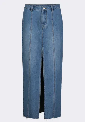 Mid Waist Maxi Skirt Sylvie, Whiskered and Worn Indigo - BL16031