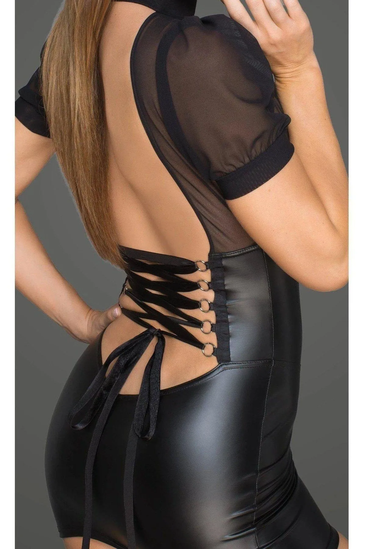 Minidress With  Tulle Top, Bouffant Sleeves & Corset Element