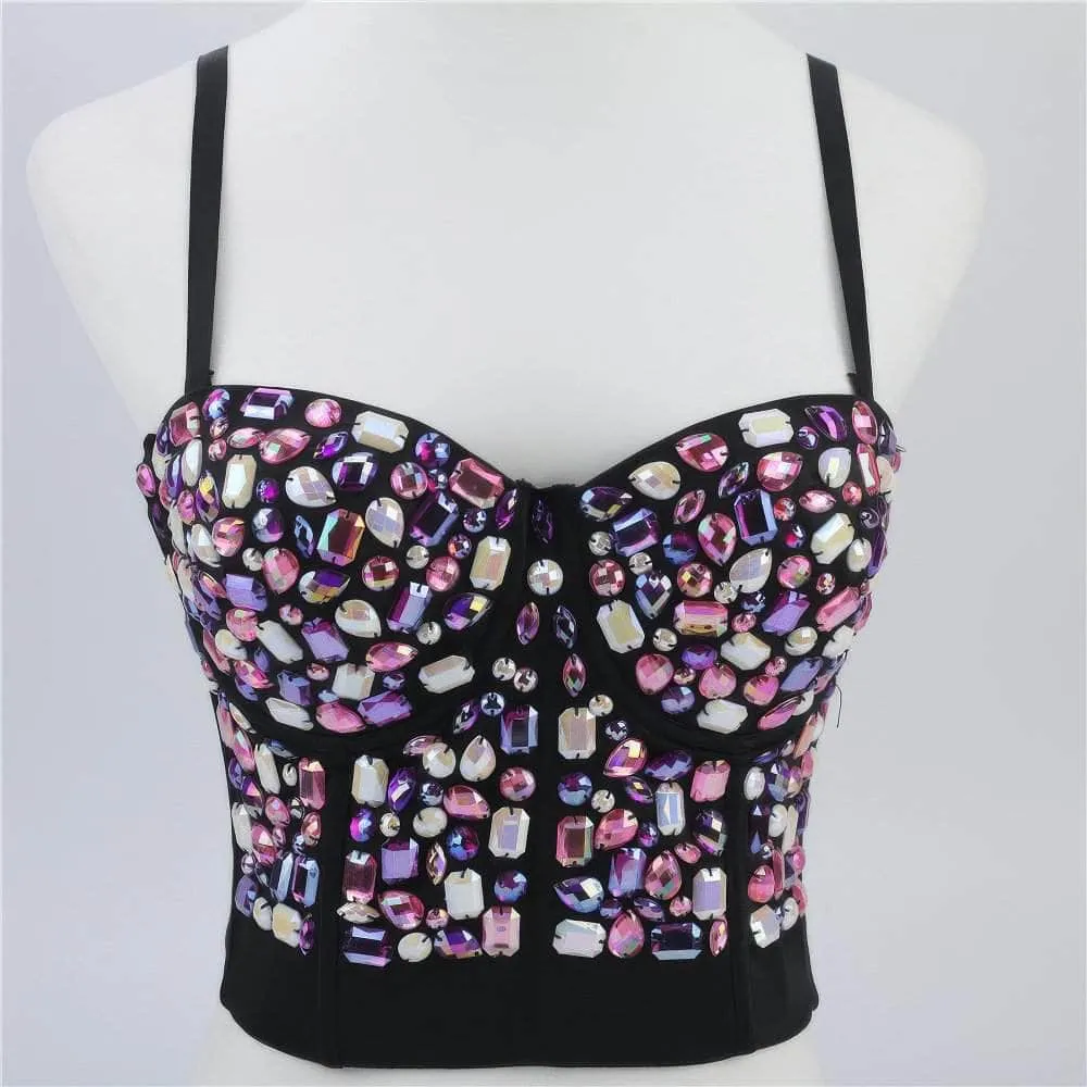 Multi Rhinestone Bejeweled Corset Bralette